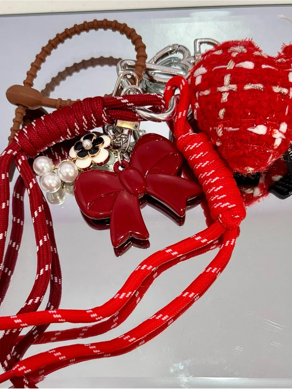 New Red Bow Charm Keychain